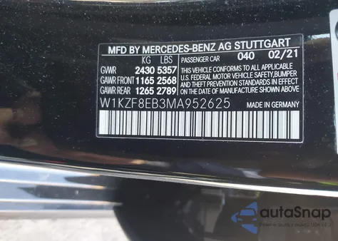 2021 Mercedes-Benz E 350 4Matic из США, поврежденный, VIN W1KZF8EB3MA952625